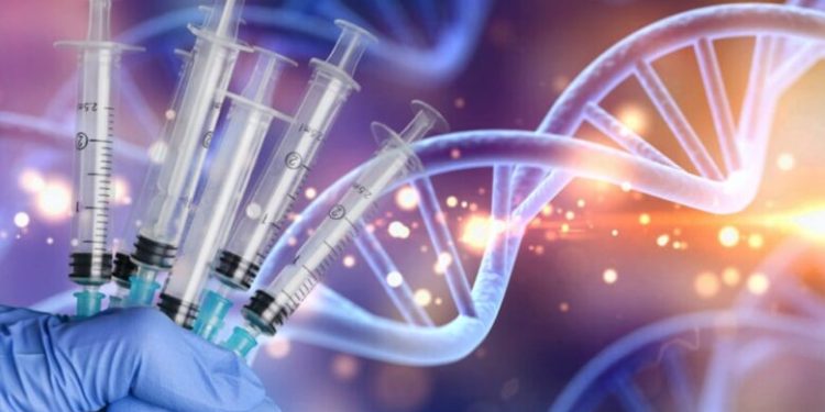 scienceoriginalbiotechnologydnaillustrationandhandholdingsyringe